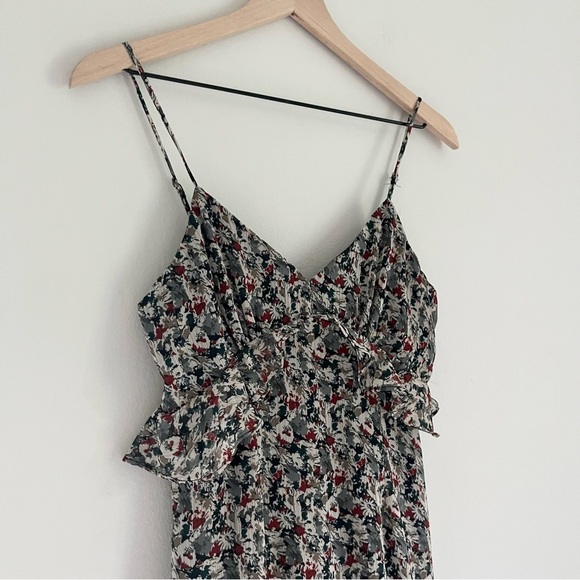 Sage the Label Spaghetti Strap Ruffle Foral V Neck Midi Dress‎ Grey Size Small - Picture 3 of 9